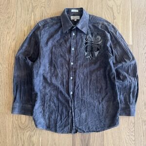 Vintage Eighty Eight Button Up Shirt Mens Large Black Grey Affliction Grunge Y2K